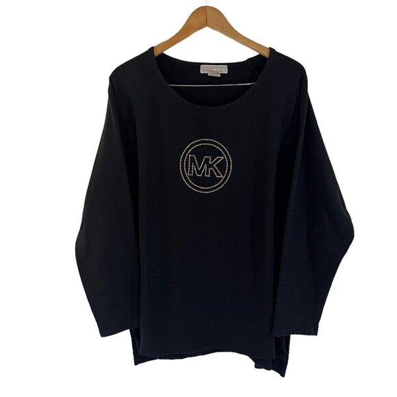 Michael Kors Tops - Michael Kors Black Rhinestone Logo Pullover Knit Top Plus 3X Stretch Long Sleeve